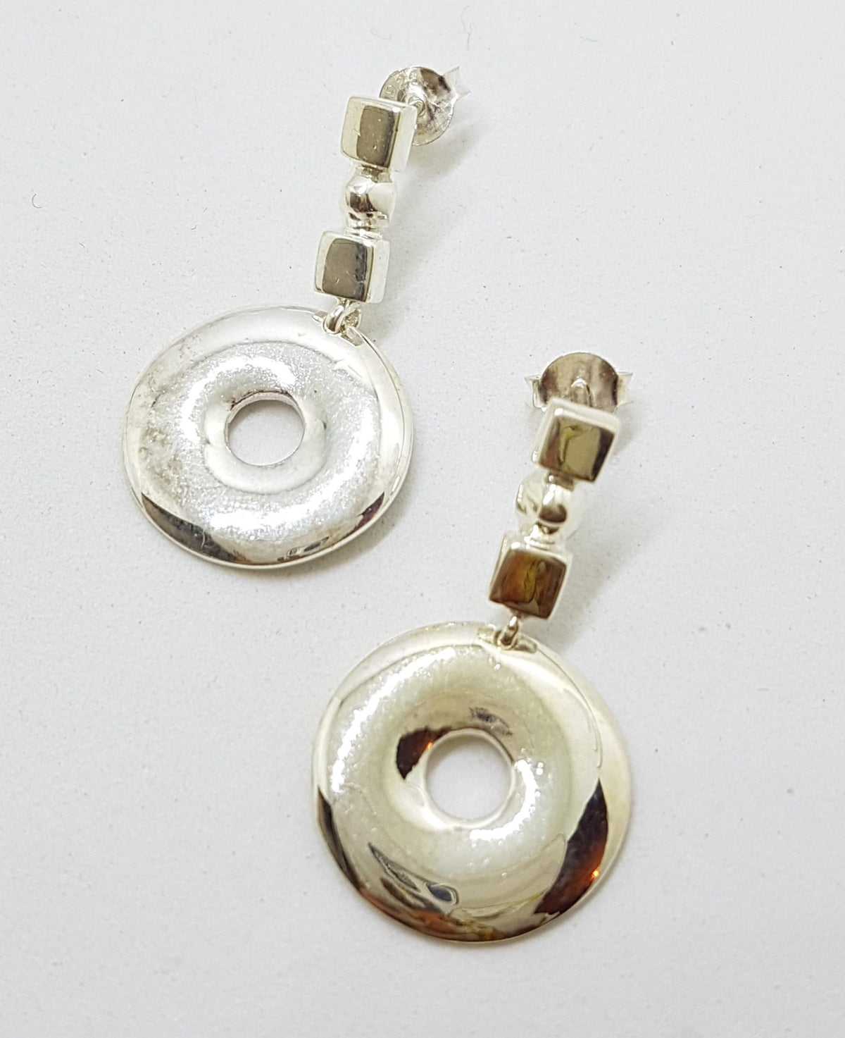Sterling Silver Round Disc on Squares Drop Earrings