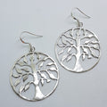Sterling Silver Large Tree of Life in Circle Drop Earrings