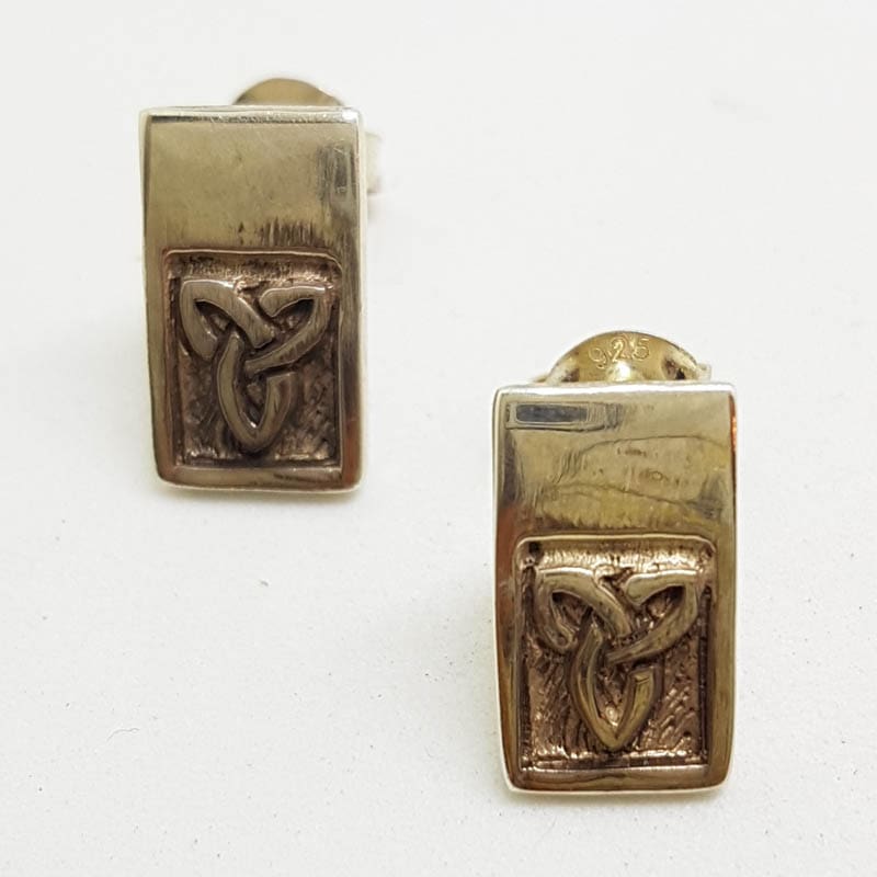 Sterling Silver Celtic Knots / Twist Rectangular Stud Earrings - Studs