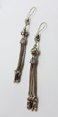 Sterling Silver Very Long Ornate Tassel Drop Earrings