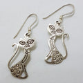 Sterling Silver Ornate Sitting Cat Drop Earrings