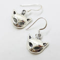 Sterling Silver Cat Face / Head Drop Earrings