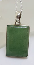 Sterling Silver Rectangular Jade Pendant on Silver Chain