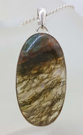 Sterling Silver Large Oval Moss Agate Pendant on Silver Chain