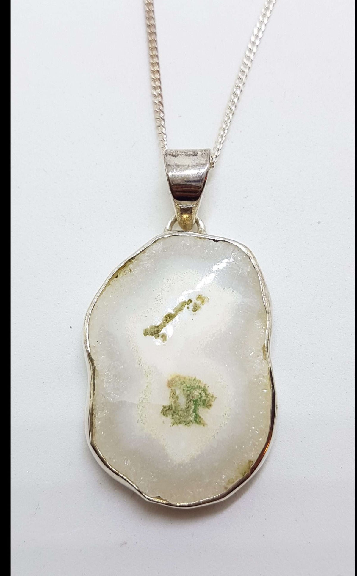 Sterling Silver Large Solar Quartz Pendant on Silver Chain