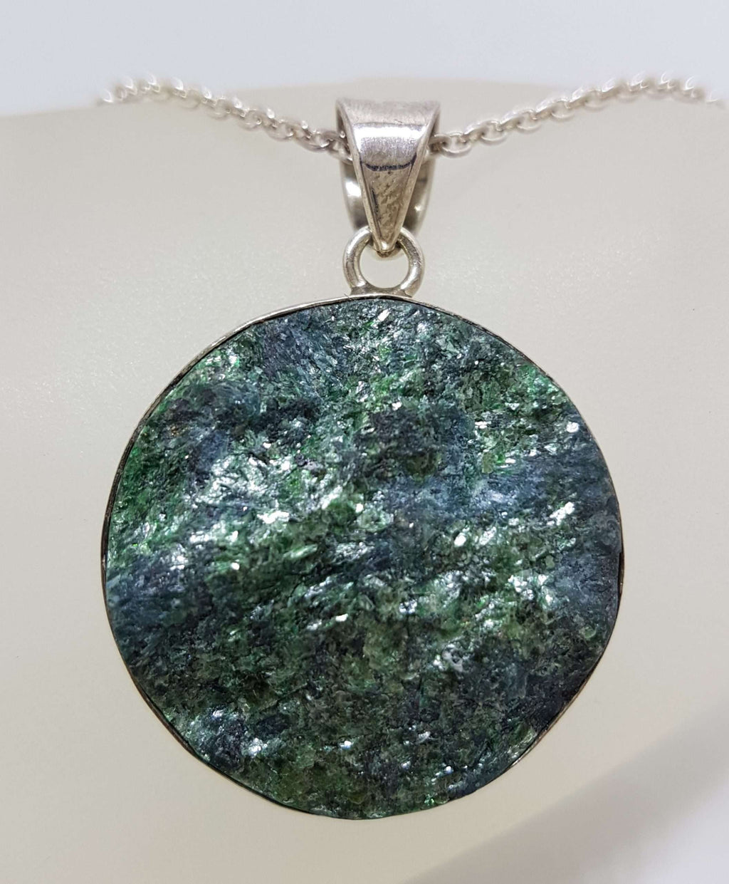 Sterling Silver Large Round Aventurine Pendant on Silver Chain