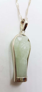 Sterling Silver Carved Aventurine Guardian Angel Pendant on Silver Chain