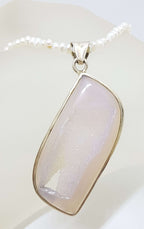 Sterling Silver Large Druzy Gemstone Pendant on Pearl Chain Necklace