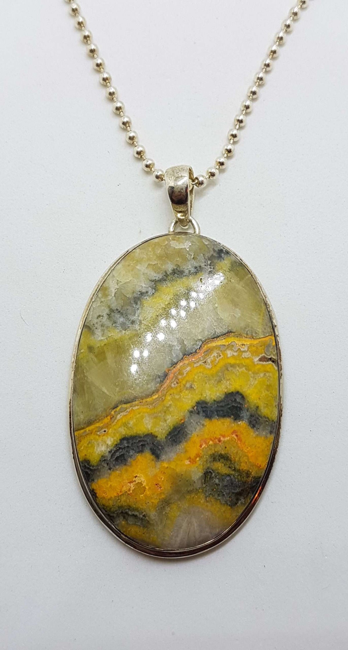 Sterling Silver Bumble Bee Jasper Large Oval Pendant on Silver Chain