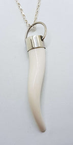 Sterling Silver Ivory Cornicello / Horn Pendant on Long Silver Chain