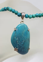 Sterling Silver Large Turquoise Pendant on Turquoise Bead Necklace / Chain