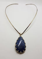 Sterling Silver Large Teardrop / Pear Shape Lapis Lazuli Claw Set Pendant on Silver Choker Chain / Necklace