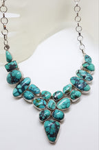 Sterling Silver Large Turquoise Cluster Collier Chain / Necklace