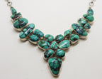 Sterling Silver Large Turquoise Cluster Collier Chain / Necklace