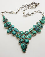 Sterling Silver Large Turquoise Cluster Collier Chain / Necklace
