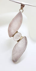 Sterling Silver Very Long Rose Quartz Pendant on Silver Choker Necklace / Chain