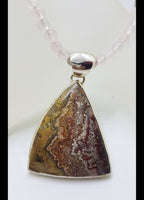 Sterling Silver Large Triangular Pendant on Rose Quartz Bead Chain