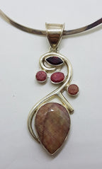 Sterling Silver Large Ruby &amp; Garnet Cluster Pendant on Sterling Silver Choker Necklace