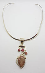 Sterling Silver Large Ruby &amp; Garnet Cluster Pendant on Sterling Silver Choker Necklace