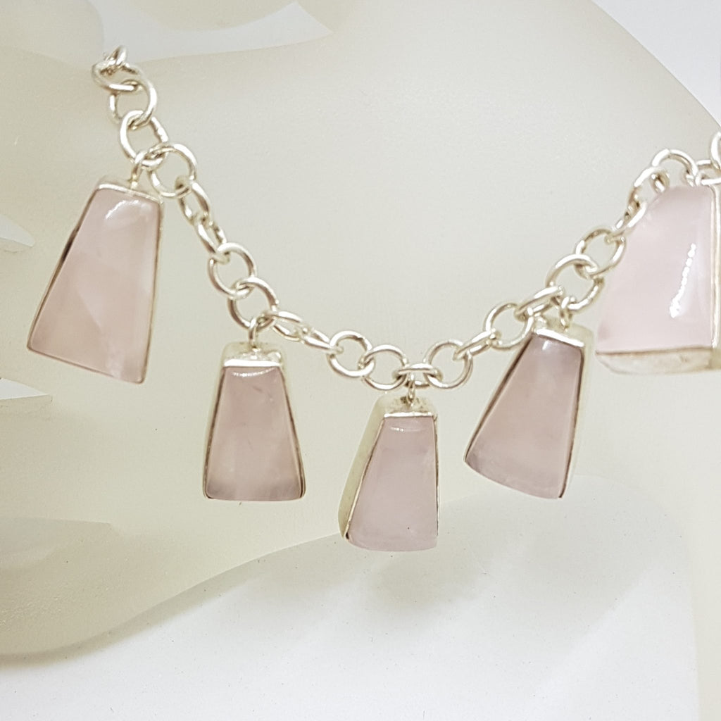 Sterling Silver 5 Drop Rose Quartz Necklace / Chain