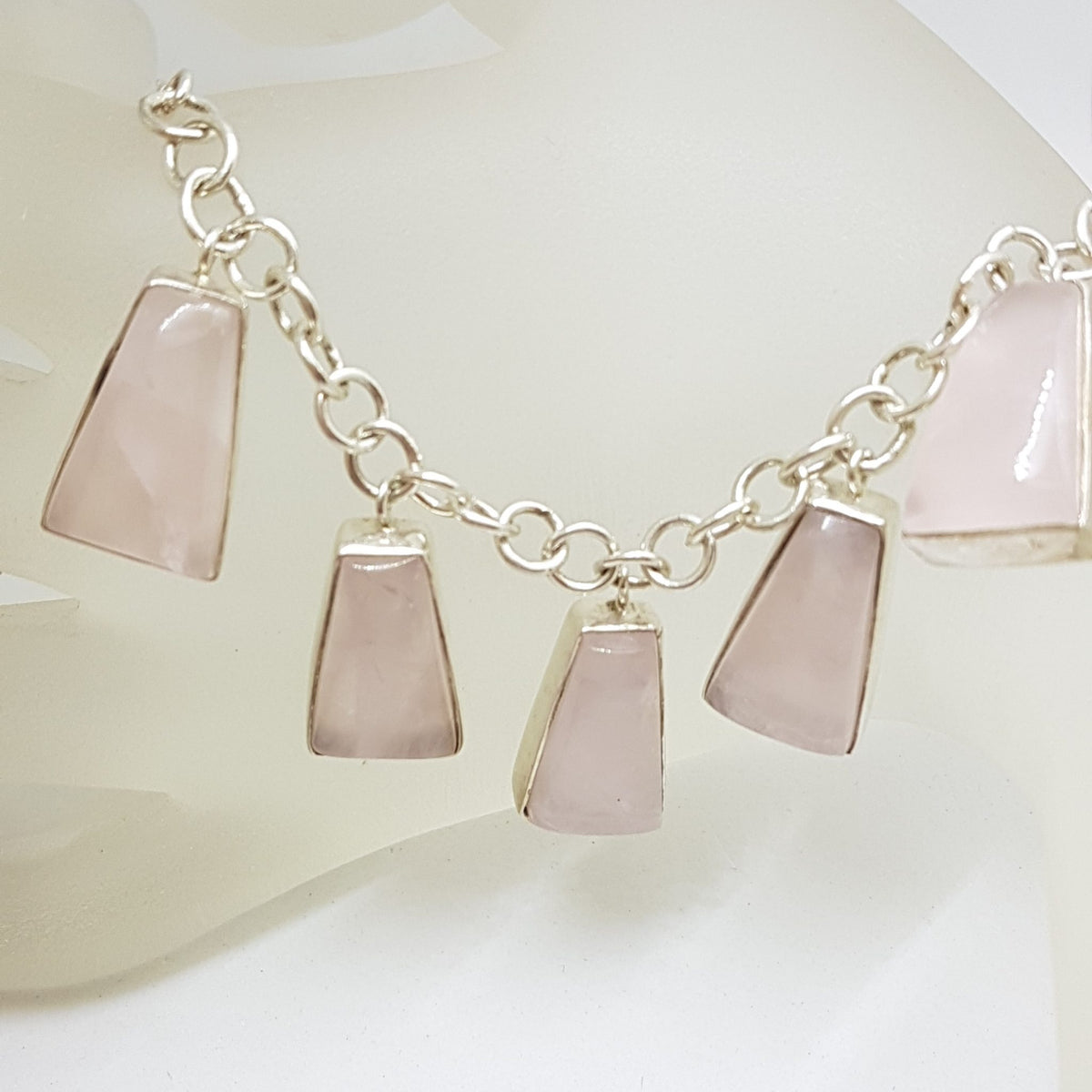 Sterling Silver 5 Drop Rose Quartz Necklace / Chain