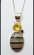 Sterling Silver Bumble Bee Quartz, Citrine and Onyx Pendant on Chain