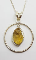 Sterling Silver Rough Citrine in Large Round Circle Pendant on Silver Chain