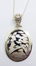 Sterling Silver Large Oval Peanut Wood Jasper Pendant on Silver Chain
