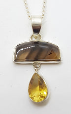 Sterling Silver Fluorite and Citrine Pendant on Silver Chain