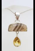 Sterling Silver Fluorite and Citrine Pendant on Silver Chain