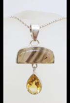 Sterling Silver Fluorite and Citrine Pendant on Silver Chain