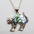 Sterling Silver Paua Shell Ornate Cat Pendant on Silver Chain