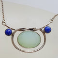 Sterling Silver Large Oval Chalcedony and Lapis Lazuli Necklace