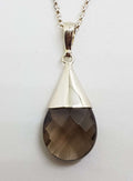 Sterling Silver Teardrop Smokey Quartz in Cone Drop Pendant on Silver Chain