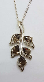 Sterling Silver Smokey Quartz Leaf Design Pendant on Silver Chain