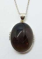 Sterling Silver Oval Bezel Set Cabochon Cut Smokey Quartz Pendant on Silver Chain