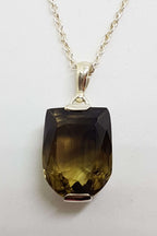 Sterling Silver Smokey Quartz Shield Shape Pendant on Silver Chain