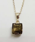 Sterling Silver Square Smokey Quartz Pendant on Silver Chain