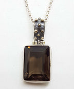 Sterling Silver Rectangular Smokey Quartz Ball Design Pendant on Silver Chain