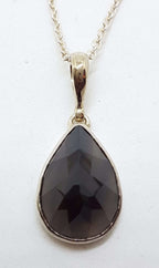 Sterling Silver Pear Shape / Teardrop Smokey Quartz Pendant on Silver Chain