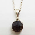 Sterling Silver Round Unusual Faceted Smokey Quartz Pendant on Silver Chain