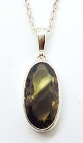 Sterling Silver Oval Smokey Quartz Pendant on Silver Chain