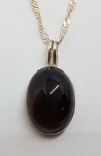 Sterling Silver Oval Cabochon Cut Smokey Quartz Pendant on Silver Chain