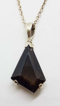 Sterling Silver Large Unusual Shape Smokey Quartz Pendant on Silver Chain