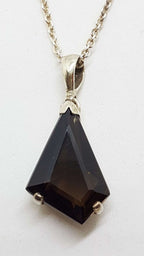 Sterling Silver Large Unusual Shape Smokey Quartz Pendant on Silver Chain