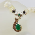 Sterling Silver Green Onyx / Agate on Green Bead Chain Necklace