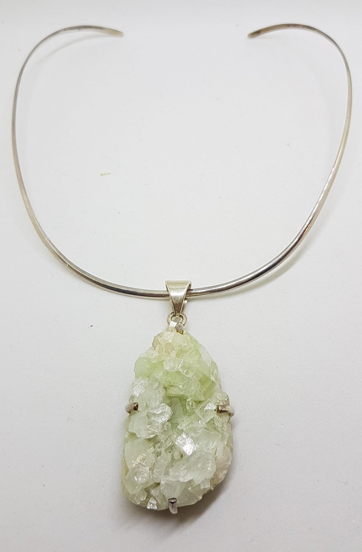 Sterling Silver Large Apophilite Stillbite Pendant on Silver Choker Chain / Necklace