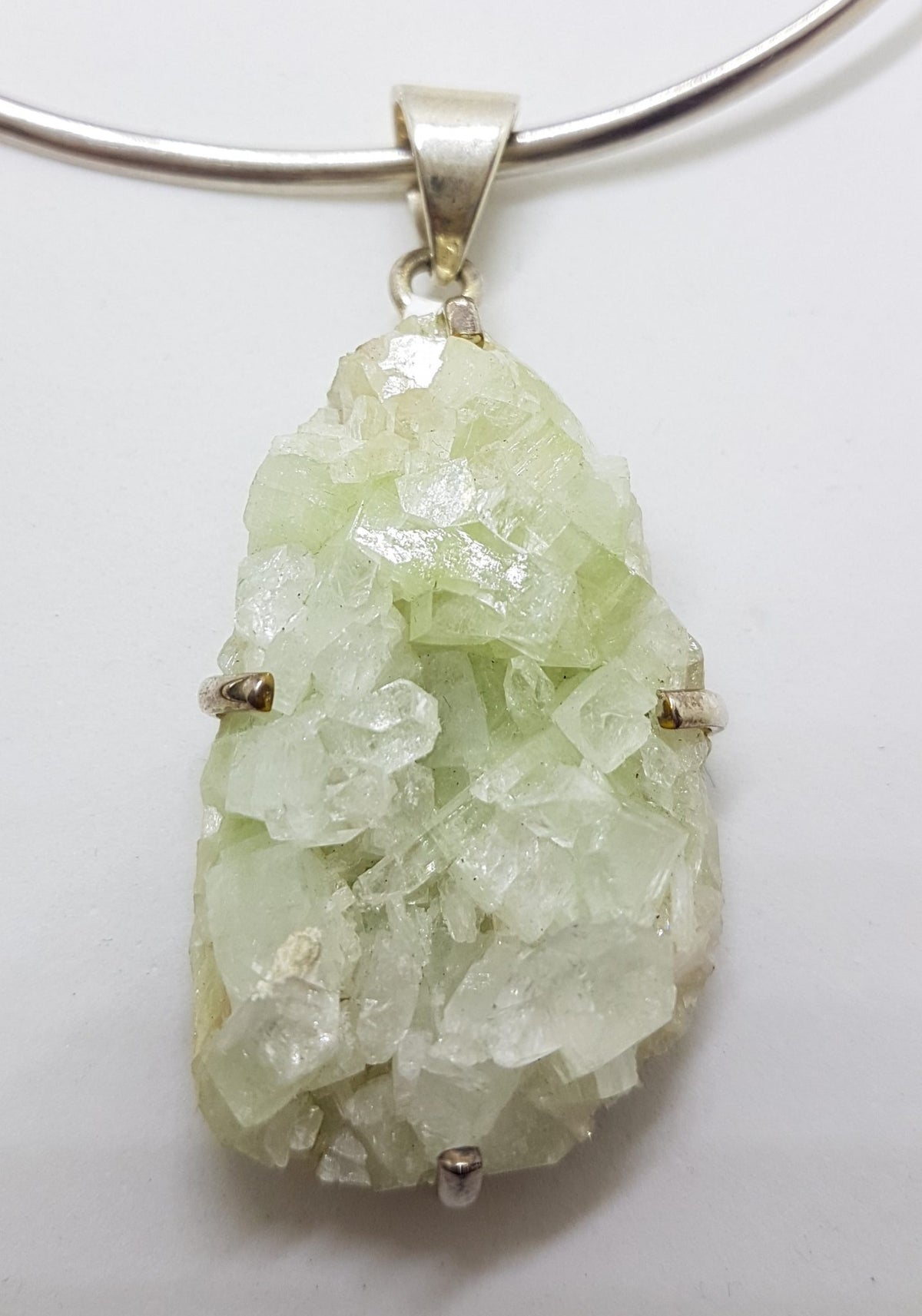 Sterling Silver Large Apophilite Stillbite Pendant on Silver Choker Chain / Necklace