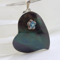 Sterling Silver Very Large Paua Shell Heart with Topaz Star Pendant on Silver Choker Chain / Necklace