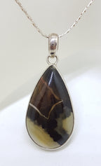 Sterling Silver Large Teardrop / Pear Shape Agate Pendant on Silver Chain